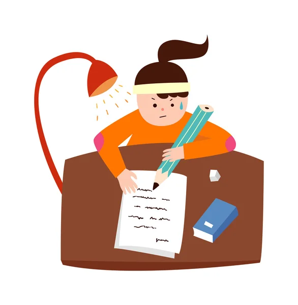 Schoolgirl doing homework — Stock Vector