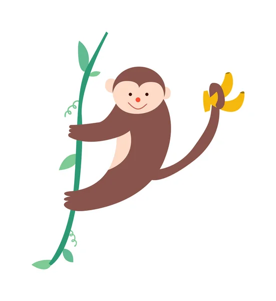 猴子用香蕉树的树枝上 — 图库矢量图片