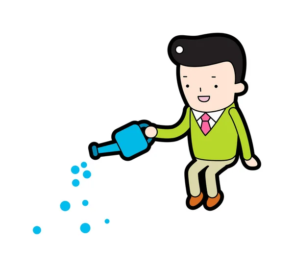 Man pours from a watering can — Stock Vector
