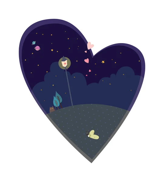 Paisaje nocturno en el corazón — Vector de stock