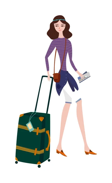 Dívka s cestovním kufrem — Stockový vektor