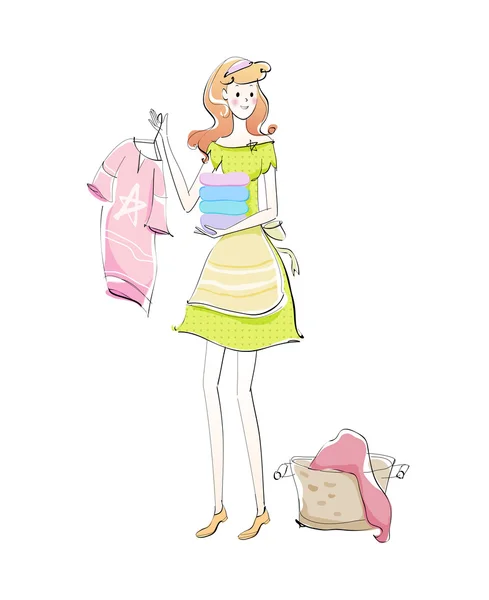 Girl with wash clothes — Stock Vector