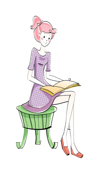 Chica leyendo un libro — Vector de stock