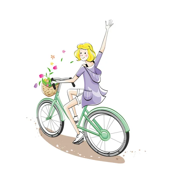 Girl rides a bicycle — Stock Vector