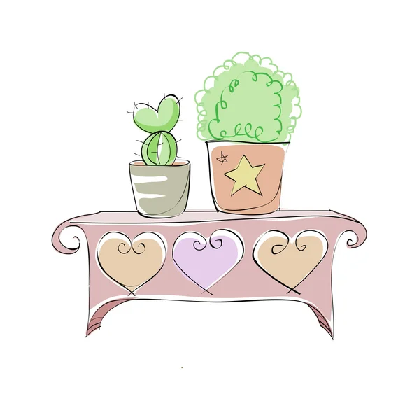 Plantes en pots sur une table — Image vectorielle