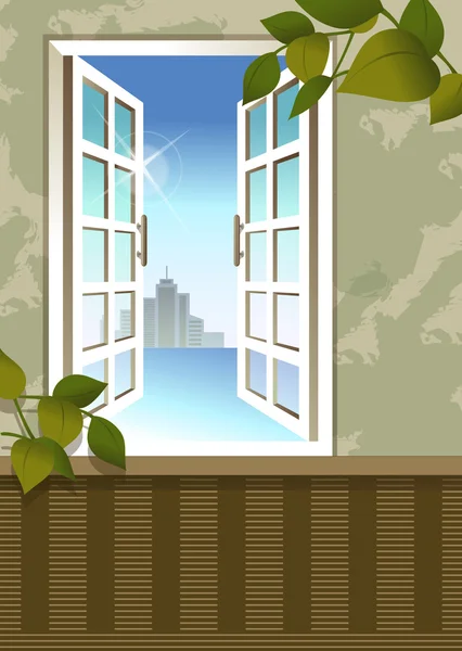 Offenes Fenster im Zimmer — Stockvektor