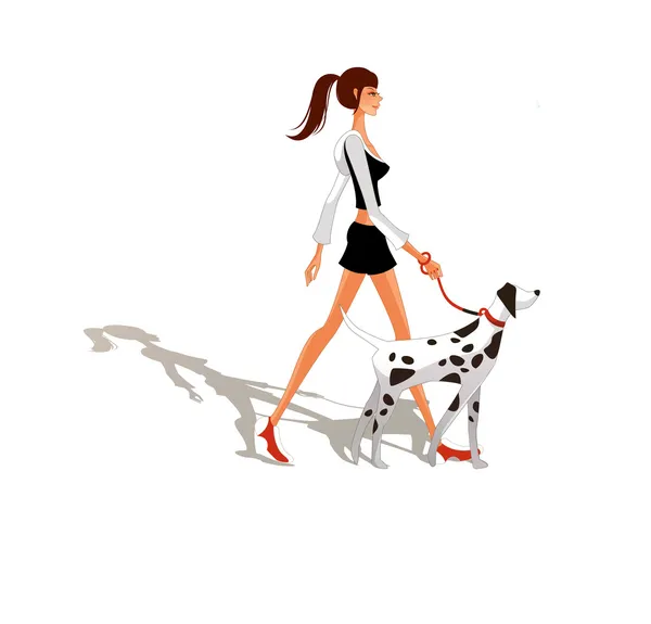 Κορίτσι που βγάζει βόλτα ένα σκύλο — Διανυσματικό Αρχείο