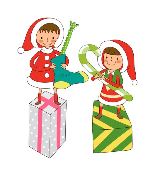 Kinder mit Weihnachtsgeschenken — Stockvektor