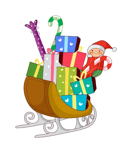 Christmas gifts in a sleigh — Stock Vector