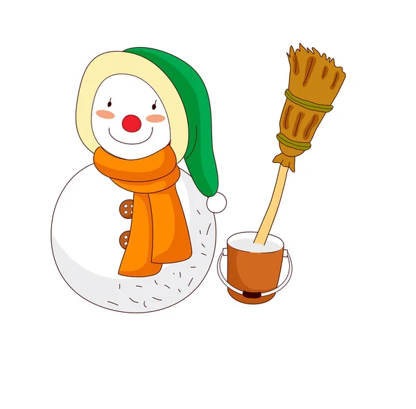 Sneeuwpop met een bezem — Stockvector