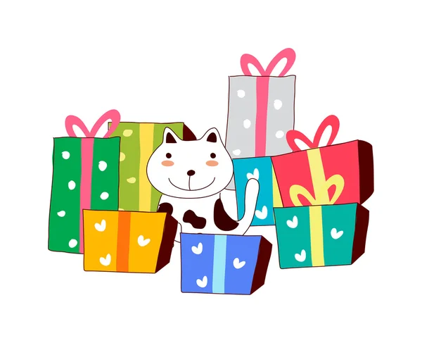 Gato com presentes de Natal — Vetor de Stock