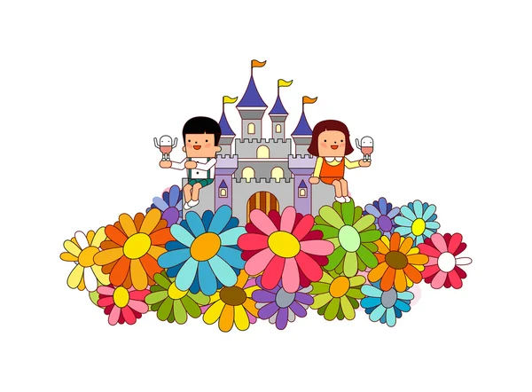 Couple on a castle background — Stock Vector
