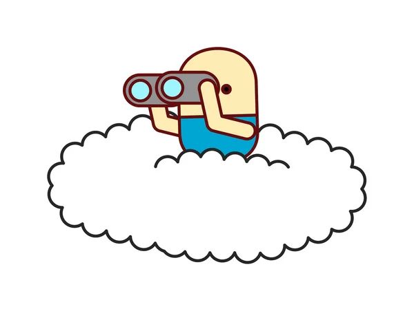 Dürbün bulutların üzerinden arayan adam — Stok Vektör