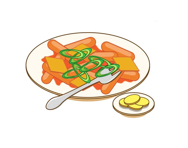 Embutidos en un plato con condimento — Vector de stock