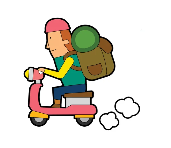 Touriste sur cyclomoteur — Image vectorielle