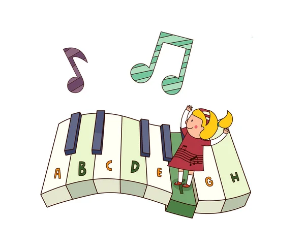 Meisje op piano — Stockvector