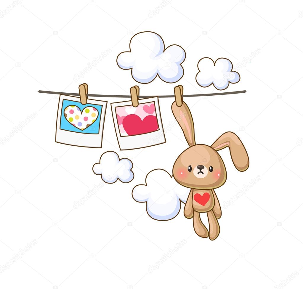 Bunny on the clothesline and photos with hearts