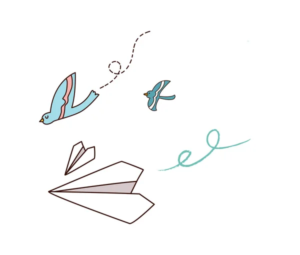 Aves con aviones de papel — Archivo Imágenes Vectoriales