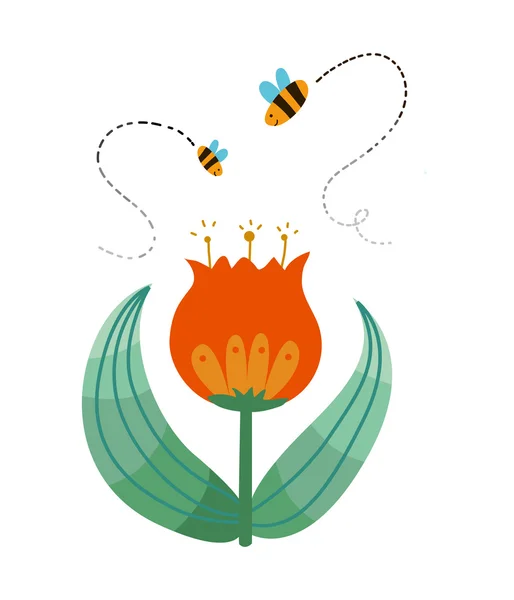 Bijen, vliegen over bloemen — Stockvector