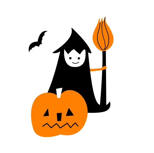 Halloween heks en pompoen — Stockvector