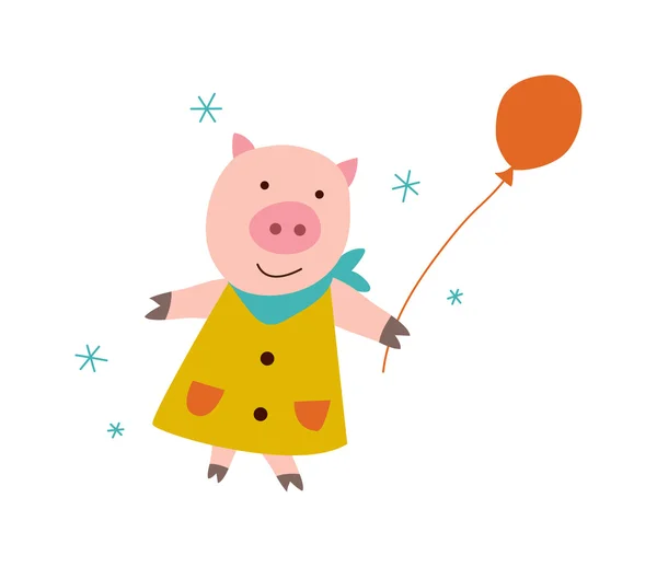 Pig with ballon — Stock Vector