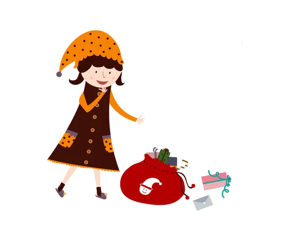 Fille avec des cadeaux de Noël — Image vectorielle