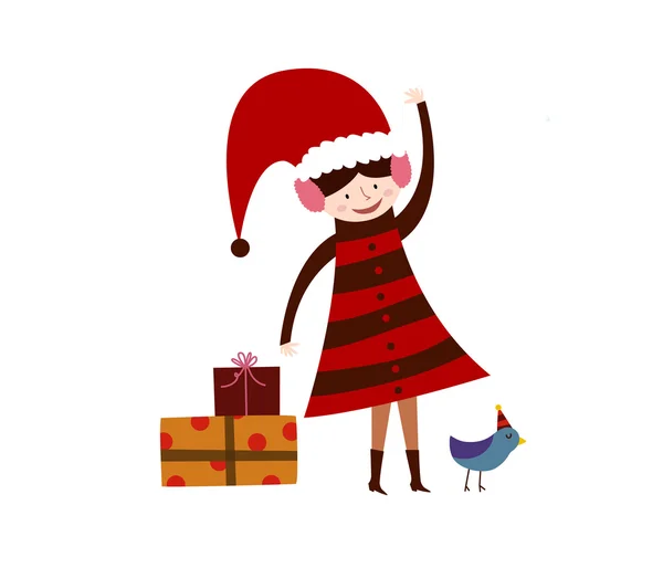 Chica con regalos de Navidad — Vector de stock