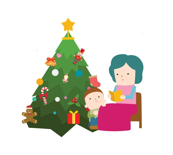 Grandmother with grandson near Christmas tree — Stock Vector
