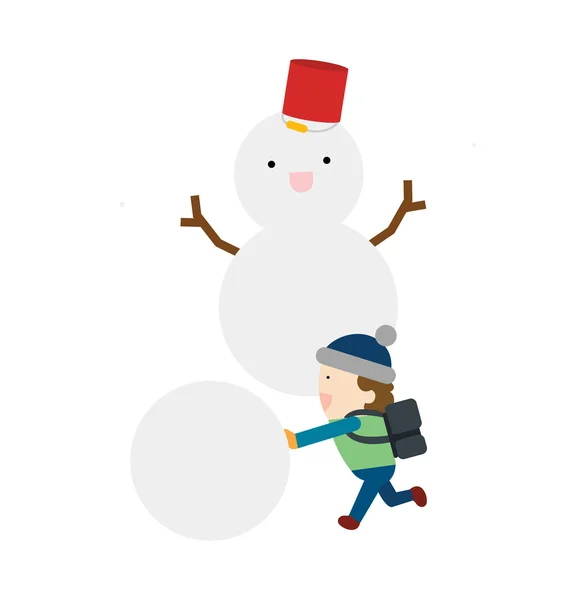 Boy sculpts snowman — Stock Vector