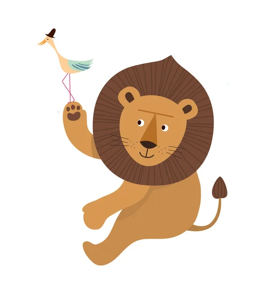 Lion avec oiseau — Image vectorielle