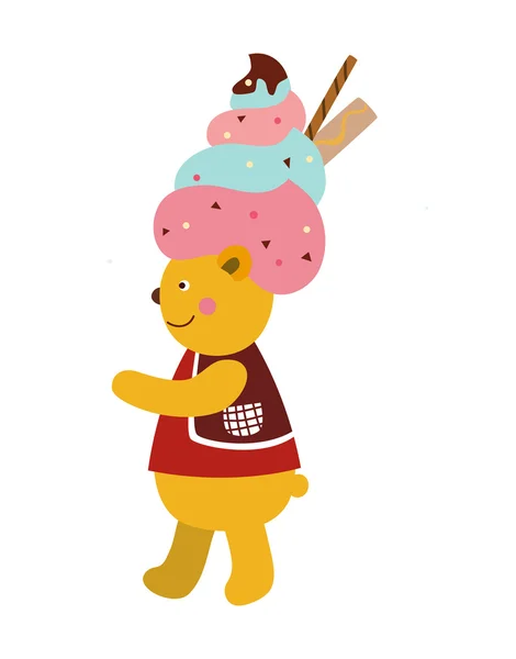 Bear with ice cream on his head — Stock Vector