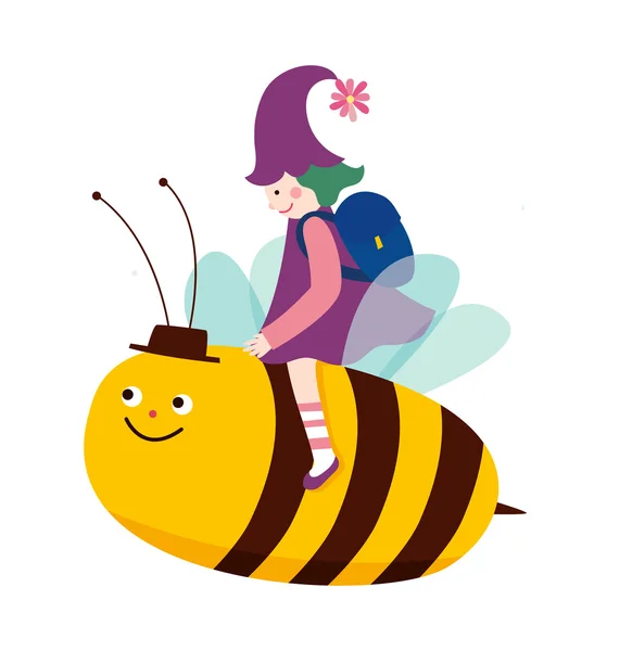 Chica en la abeja — Vector de stock