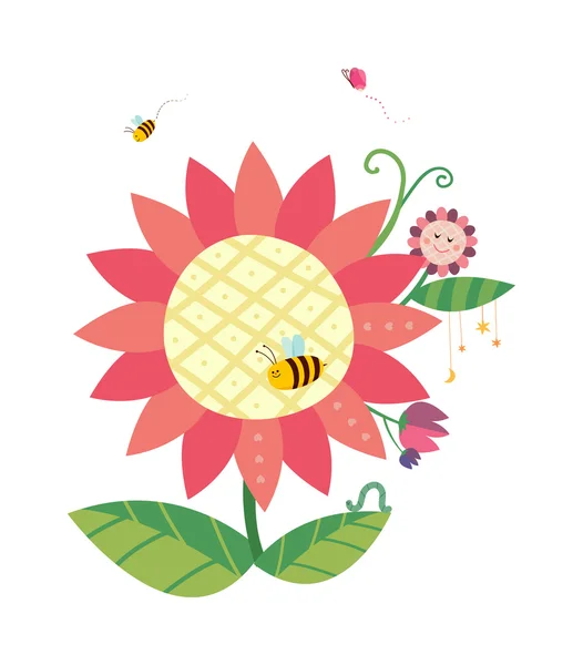 Bijen op zonnebloem — Stockvector