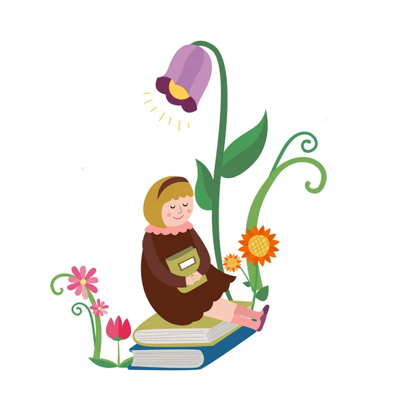 本の花を持つ少女 — ストックベクタ