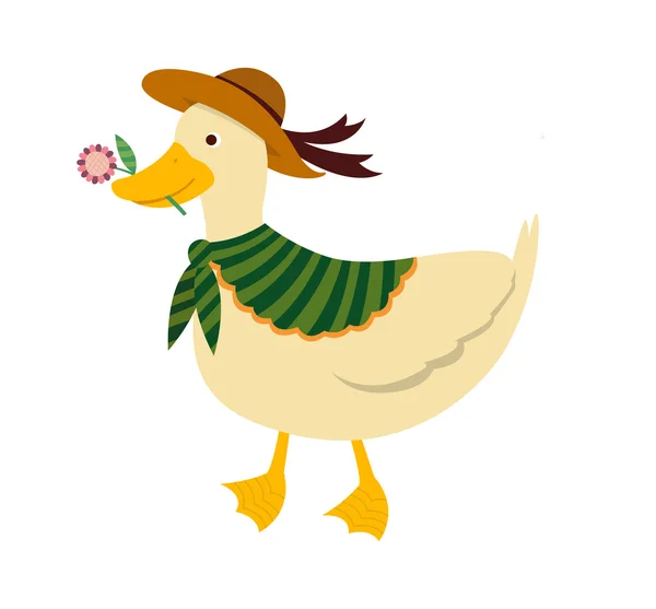 Pato con flor — Vector de stock