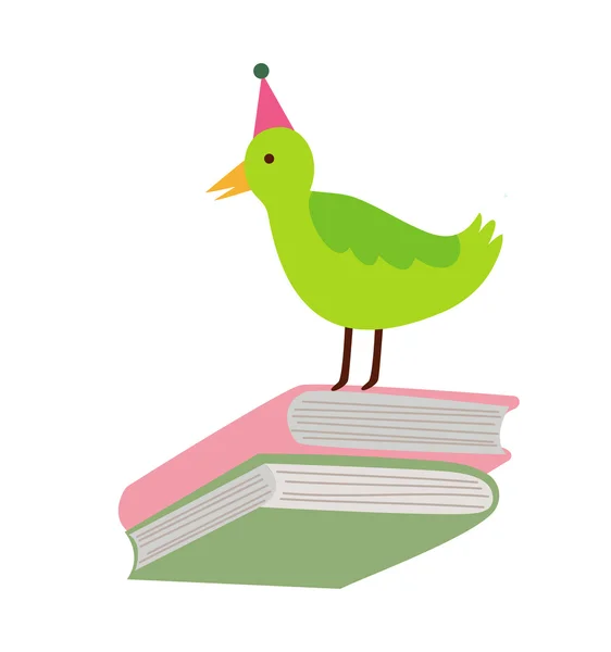Pájaro en libros — Vector de stock