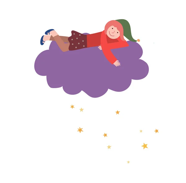 雲の上に横たわる少女 — ストックベクタ