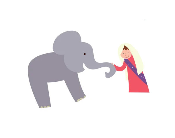 印度女孩与大象 — 图库矢量图片
