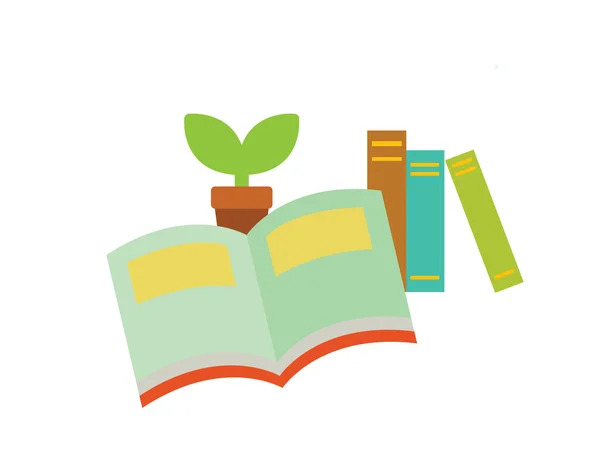 Books with plant in pot — Stock Vector