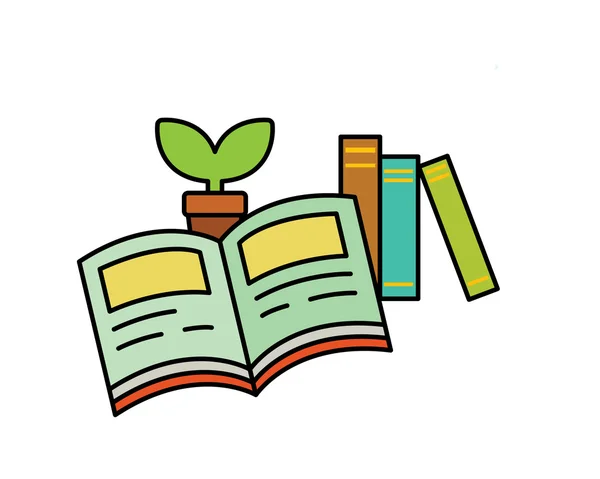 Buku dengan tanaman dalam pot - Stok Vektor