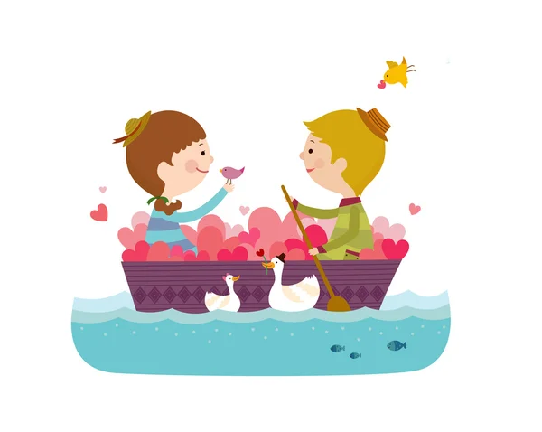 Pareja cariñosa en barco — Vector de stock