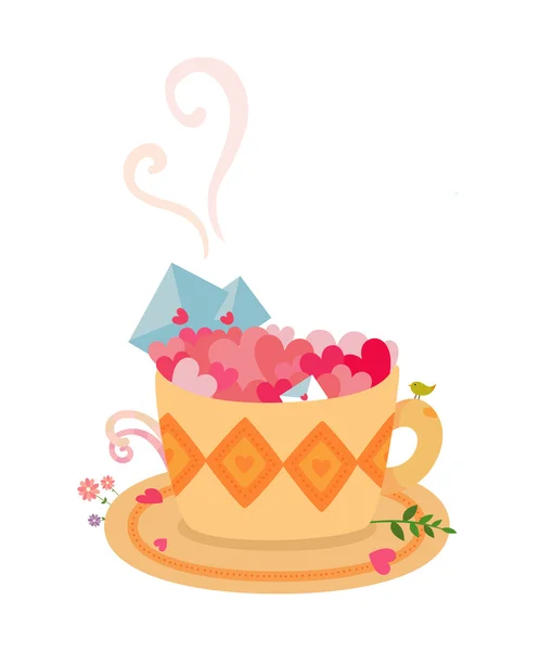 Coeurs aimants dans une tasse de café — Image vectorielle