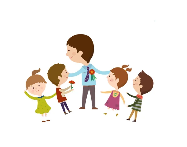 Hombre con hijos — Vector de stock