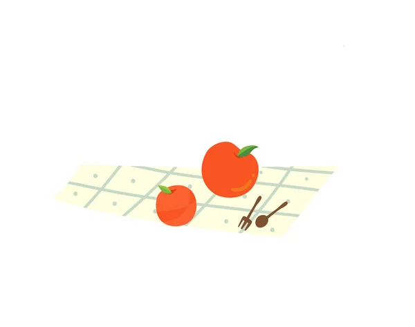 Tomates avec cuillère et fourchette — Image vectorielle