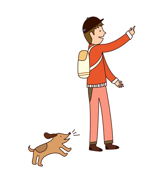 Jongen loopt een hond — Stockvector