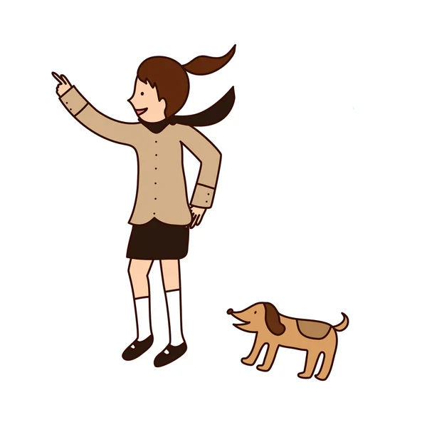 Fille promenades un chien — Image vectorielle