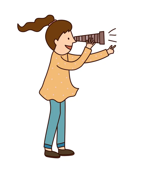 Girl looking through a telescope — Stock Vector