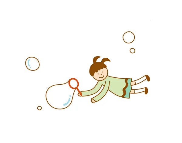 Girl flying with soap bubbles — Stock Vector