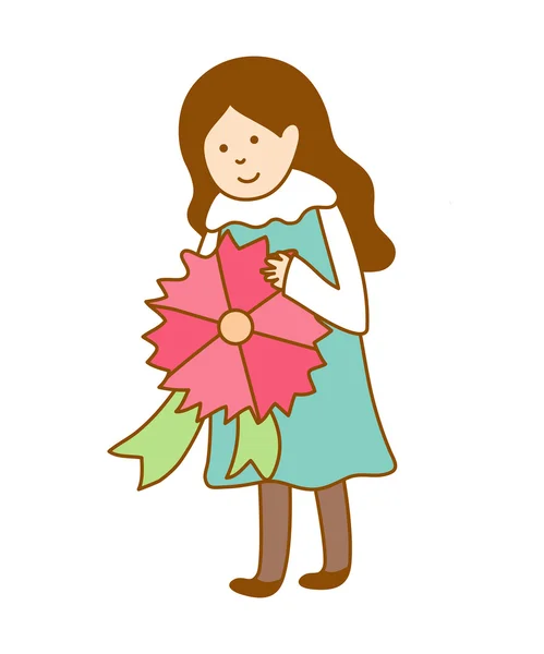 Chica con medalla de flores — Vector de stock