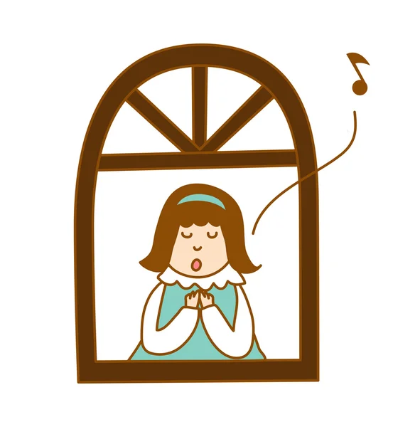 Menina cantando na janela —  Vetores de Stock